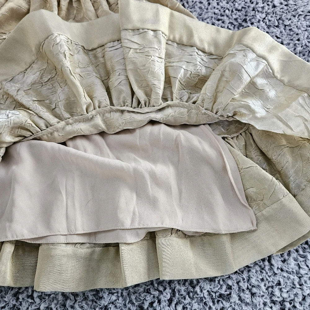 Basix II Gold Mini Dress Sz 4 Small Puff Sleeve Coquette Victorian Wedding Party - Picture 6 of 12
